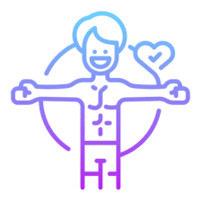 Smiling person with heart symbol illustration.