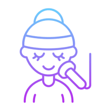 Person singing with microphone, line art.