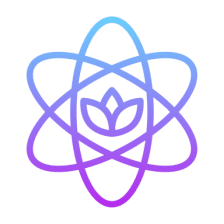 Atomic symbol with leaf inside, black background.