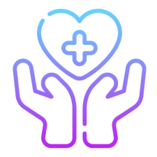 Hands holding heart with medical cross.