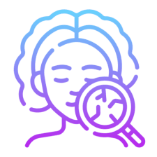 Face with magnifying glass, skin inspection icon.