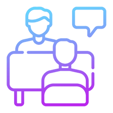 Two people having a conversation, outline icon.