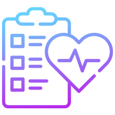Clipboard and heart with heartbeat line.